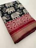 Black X Red Soft Printed Kalamkari Chanderi Saree