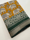 Yellow X Green Soft Printed Kalamkari Chanderi Saree