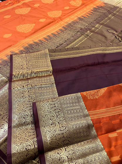 Rust orange x deep wine semi Pattu saree
