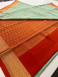 Pista Green x Orange Pure Mysore Crape Silk Saree - AU9