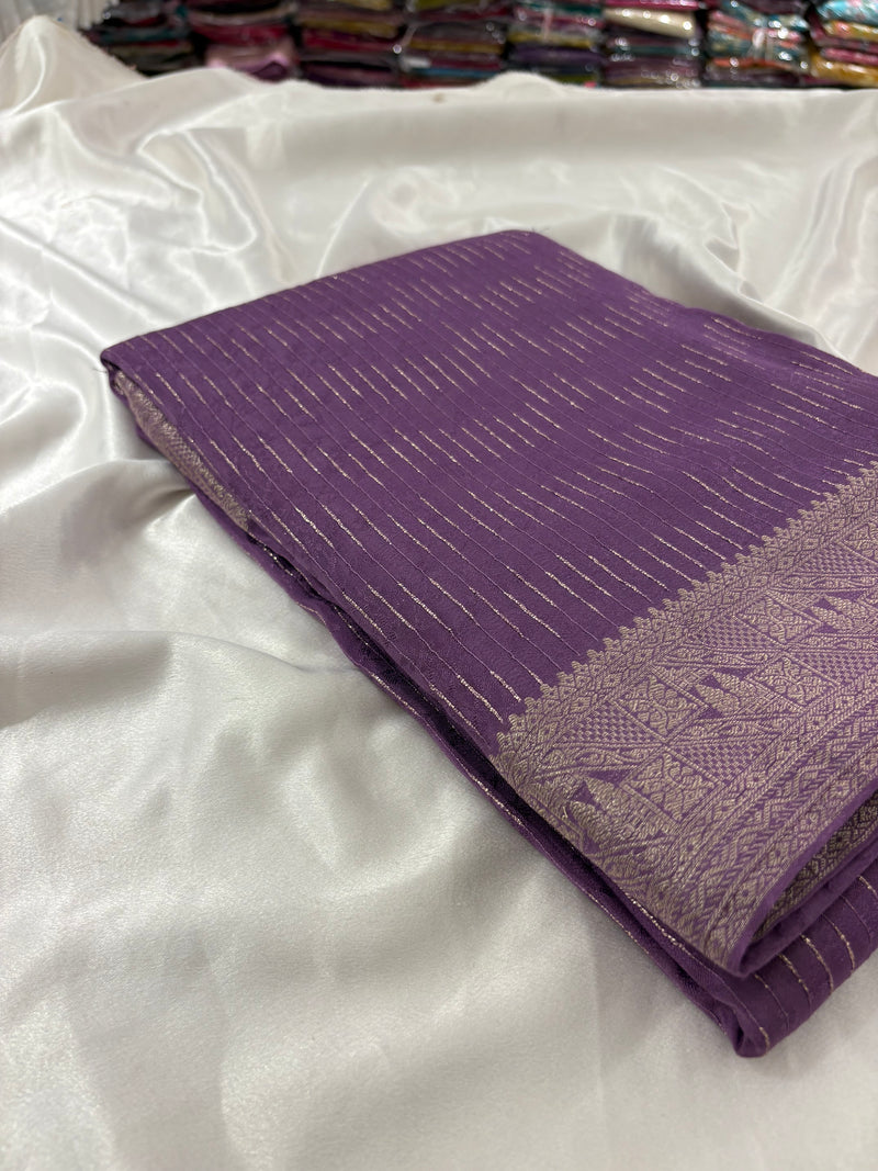 Lavender Viscose Silk Saree with Brown Floral Print Blouse SALE