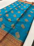 Blue x Purple Tussar Cotton Saree with Double Leaf Butta All Over JU24