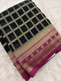 Premium Georgette Sarees In Checks Zari and Small Border with Contrast Blouse Piece 🌹-JU18