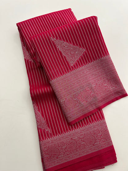 Rani Pink silver linen cotton saree-DC712