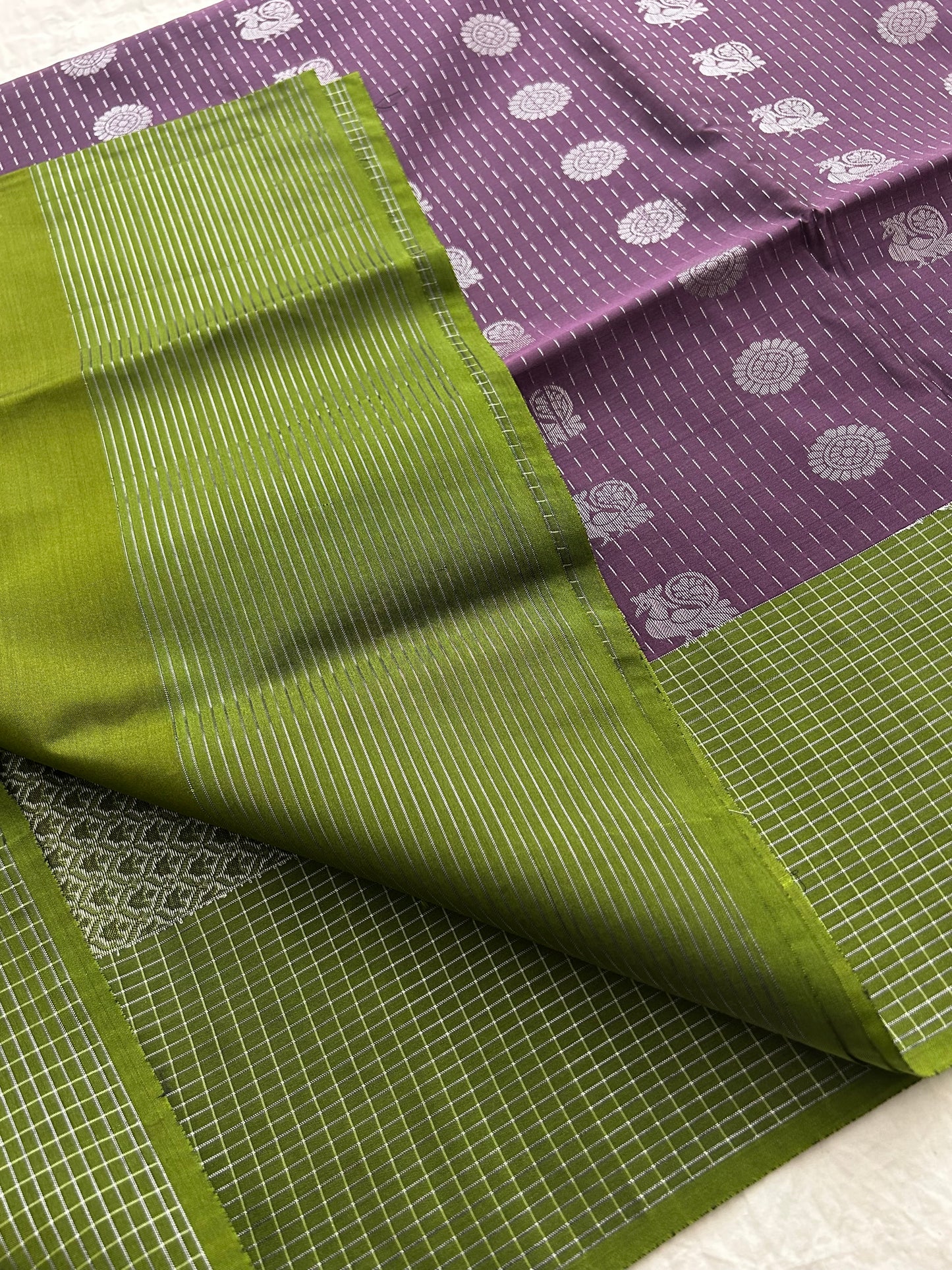 Ananta semi silk saree-Purple X green