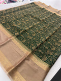 Crepe Silk Brocade Fancy Saree,, contrast border and contrast blouse piece 🌹 - AU10