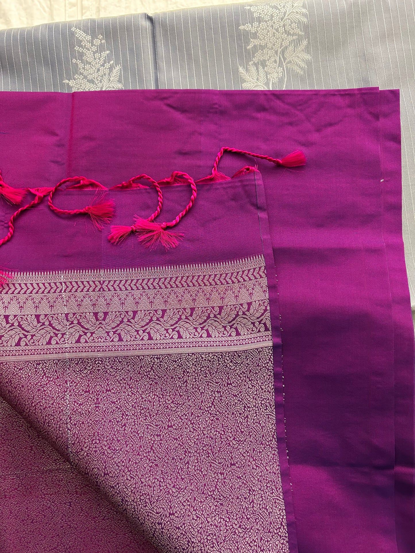 Ananta semi silk saree-Grey X Purple