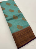 Pastel Blue x Purple Tussar Cotton Saree with Double Leaf Butta All Over JU24