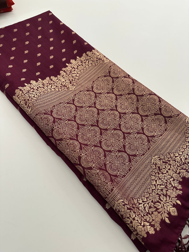Venkatagiri fancy soft Linen Cotton sarees with self blouse and fancy Border and Butties all over 🌹-AU9