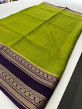Banarsi Viscose Sarees in contrast border and contrast blouse piece comes in checkered pattern 🌹- AU-17
