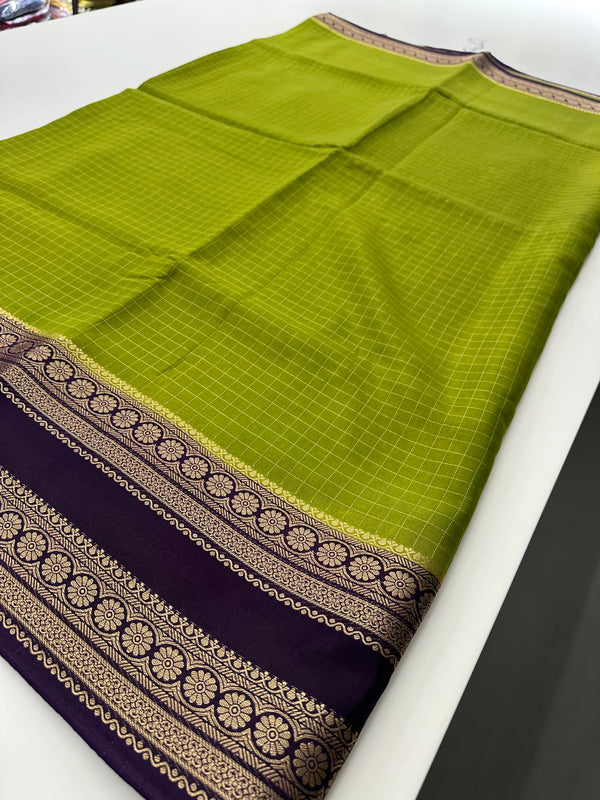 Green x Purple Banarsi Viscose Checks Saree AU17