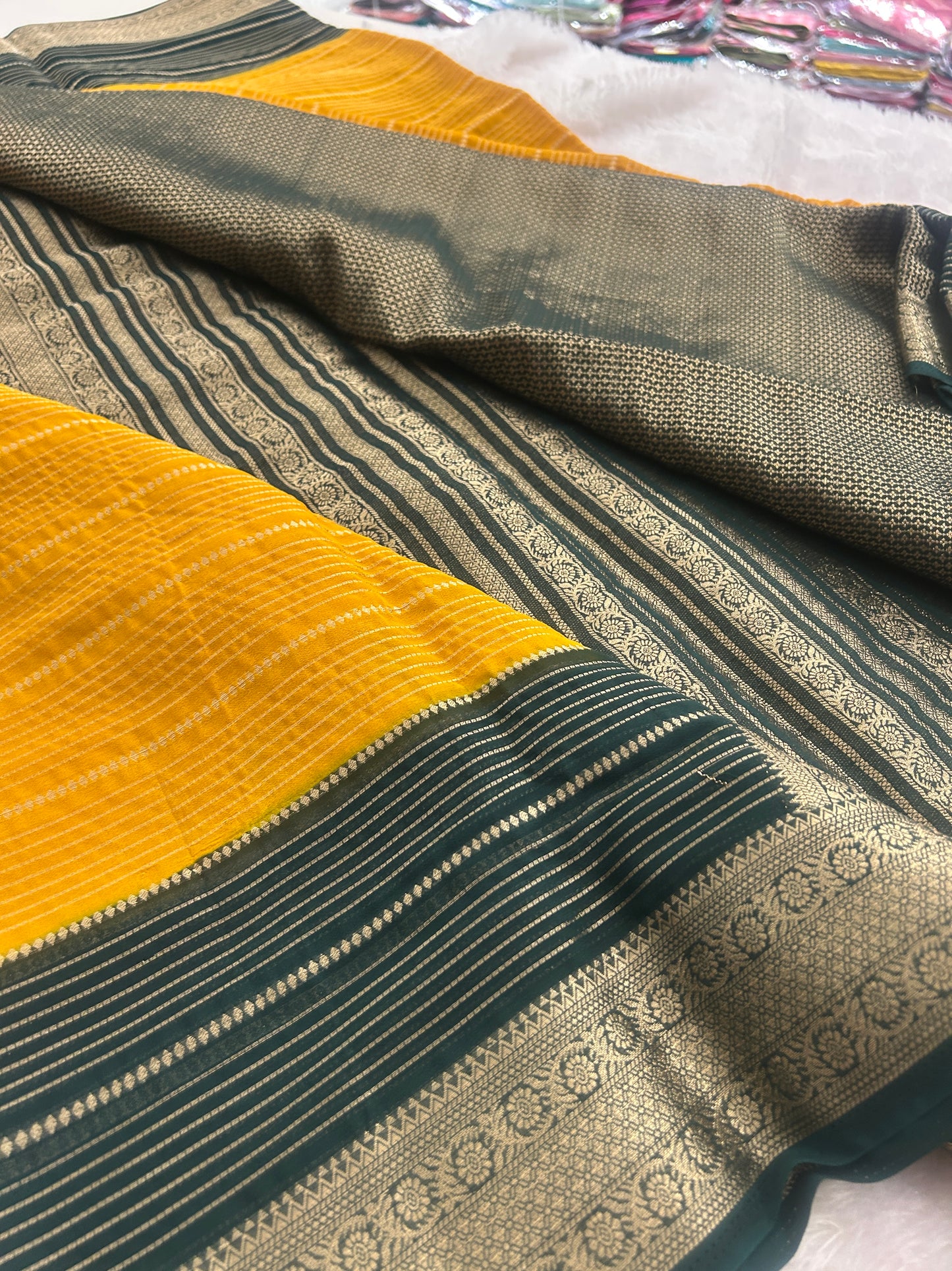 Striped Contrast Semi Mysore Silk
