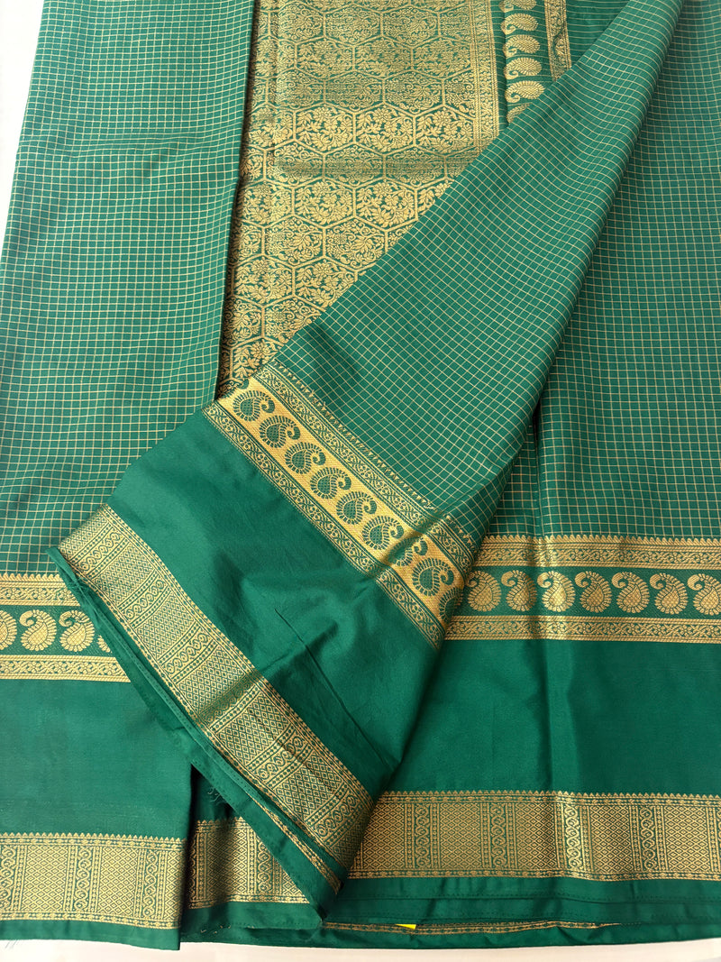 BENTEX BORDER SELF CHEX SEMI CREPE SILK SAREE-GREEN