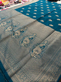 Venkatagiri fancy soft Linen Cotton sarees with self blouse and fancy Border and Butties all over🌹 - AU12