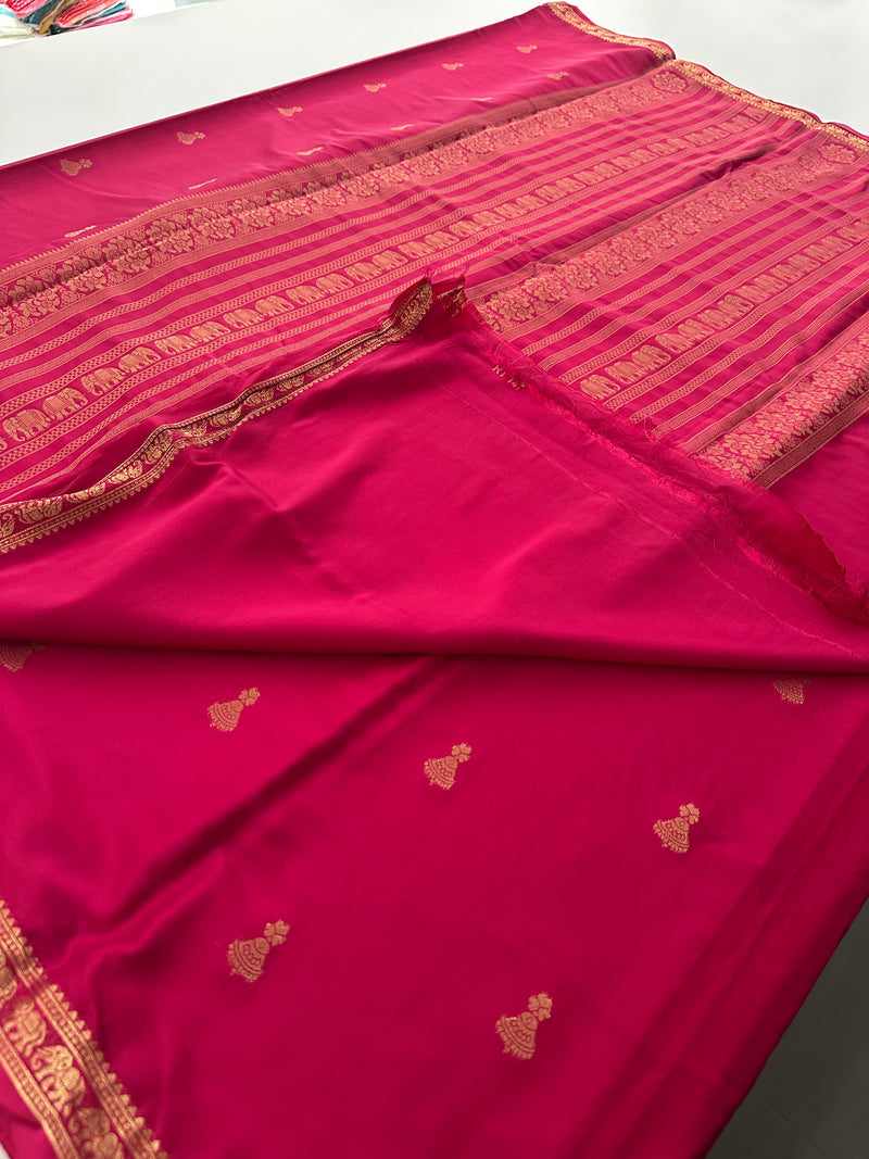Semi Mysore Silk Small Border Jhumki Buttas - Rani Pink - AU27