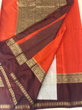 JU22 Rust Checks Crepe Saree with Brown Contrast Border Blouse