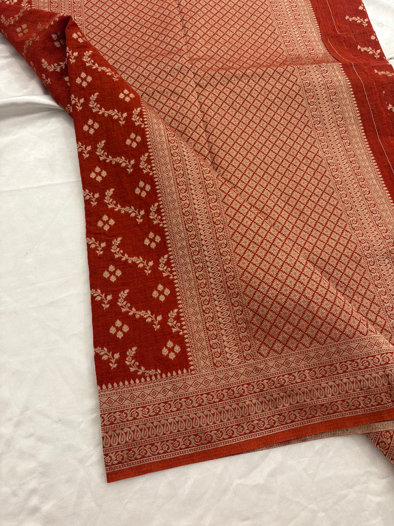 Rust Heritage Linen Designer Saree with Butta Design 🌹-AU2