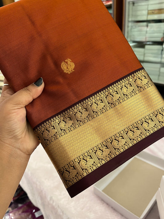 Rustic Orange X Wine Kanchi Pattu Saree