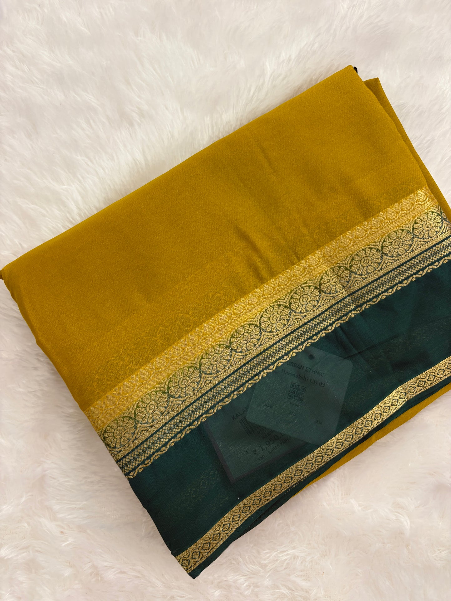 Yellow X Green Small Bentex Semi mysore Silk Saree-J1113