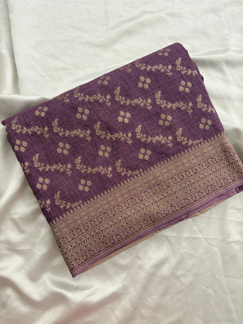 Rust Heritage Linen Designer Saree with Butta Design 🌹-AU2