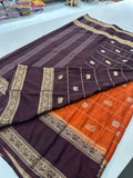 Premium Semi Mysore Silk sarees with silver and gold weavings and contrast blouse piece🌹-AU9