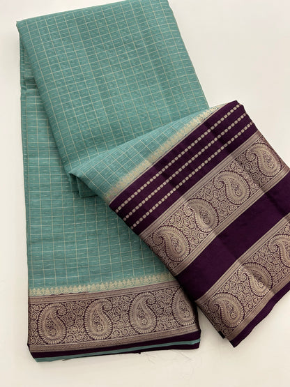 Designer pastel blue & purple combination soft cotton saree with bentex border-DC712