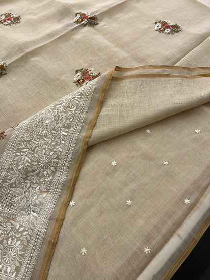 Linen embroidery fancy saree