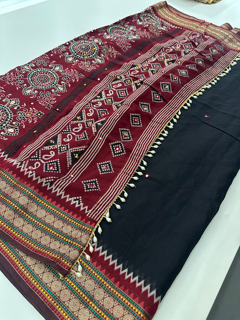Premium Designer Chanderi Mul Fabric With Designer Border and Weaving Pallu with Tassels❤️❤️-J23