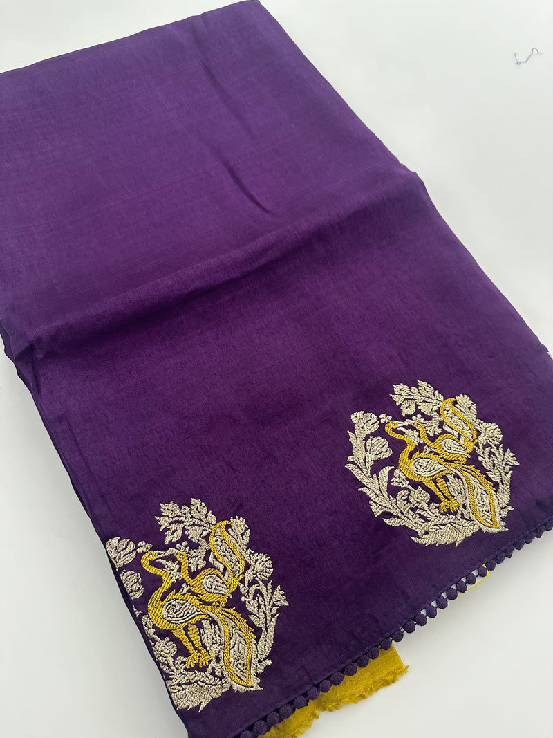 Satin Crape Fancy With Embroidery Border-JU4