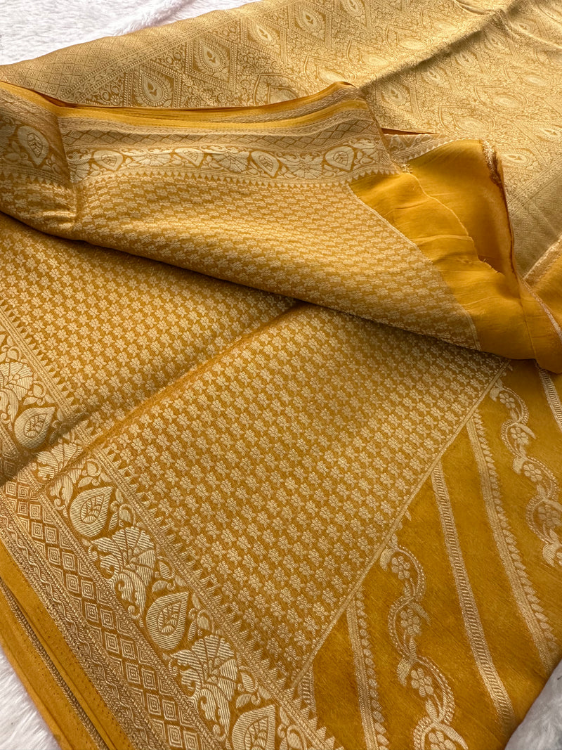 Premium Laser Chiffon Saree – Yellow AU26