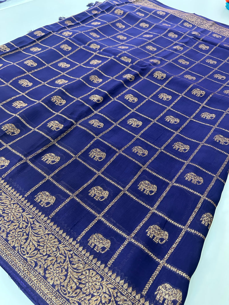 Tussar Silk Fancy Sarees,, comes in checks and elephant buttas all over 🌹-JU30