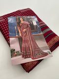 Soft Lightweight Printed Cotton Saree - Maroon Abstract Print - AU27