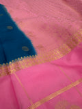 Semi Crepe Silk Saree - Peacock Blue x Baby Pink (J29)