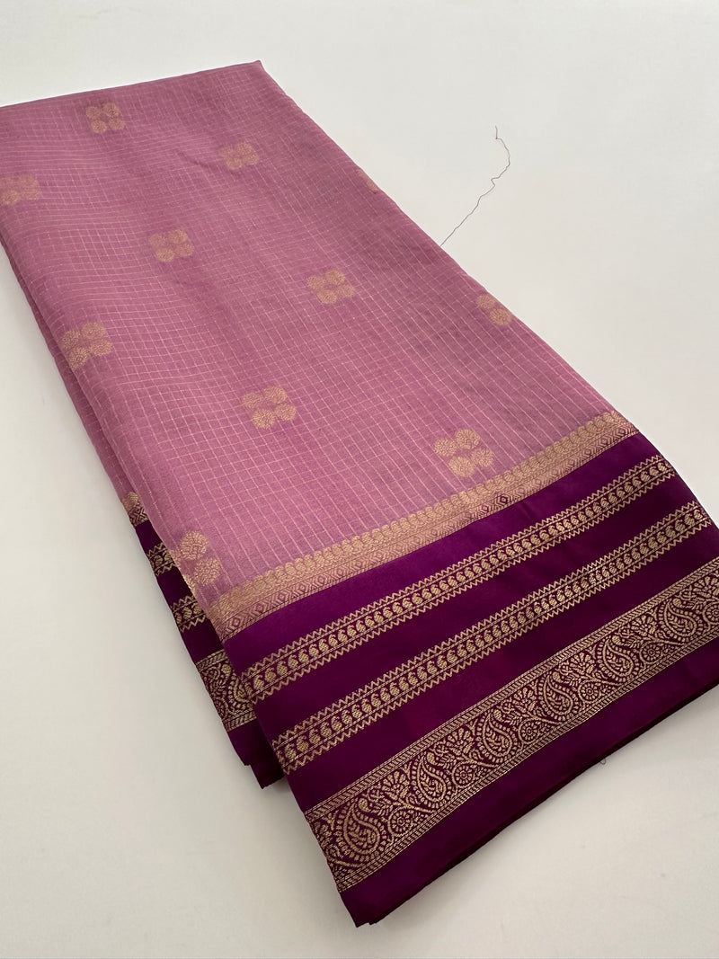 Semi Mysore Silk Checks Saree with Butta-AU16