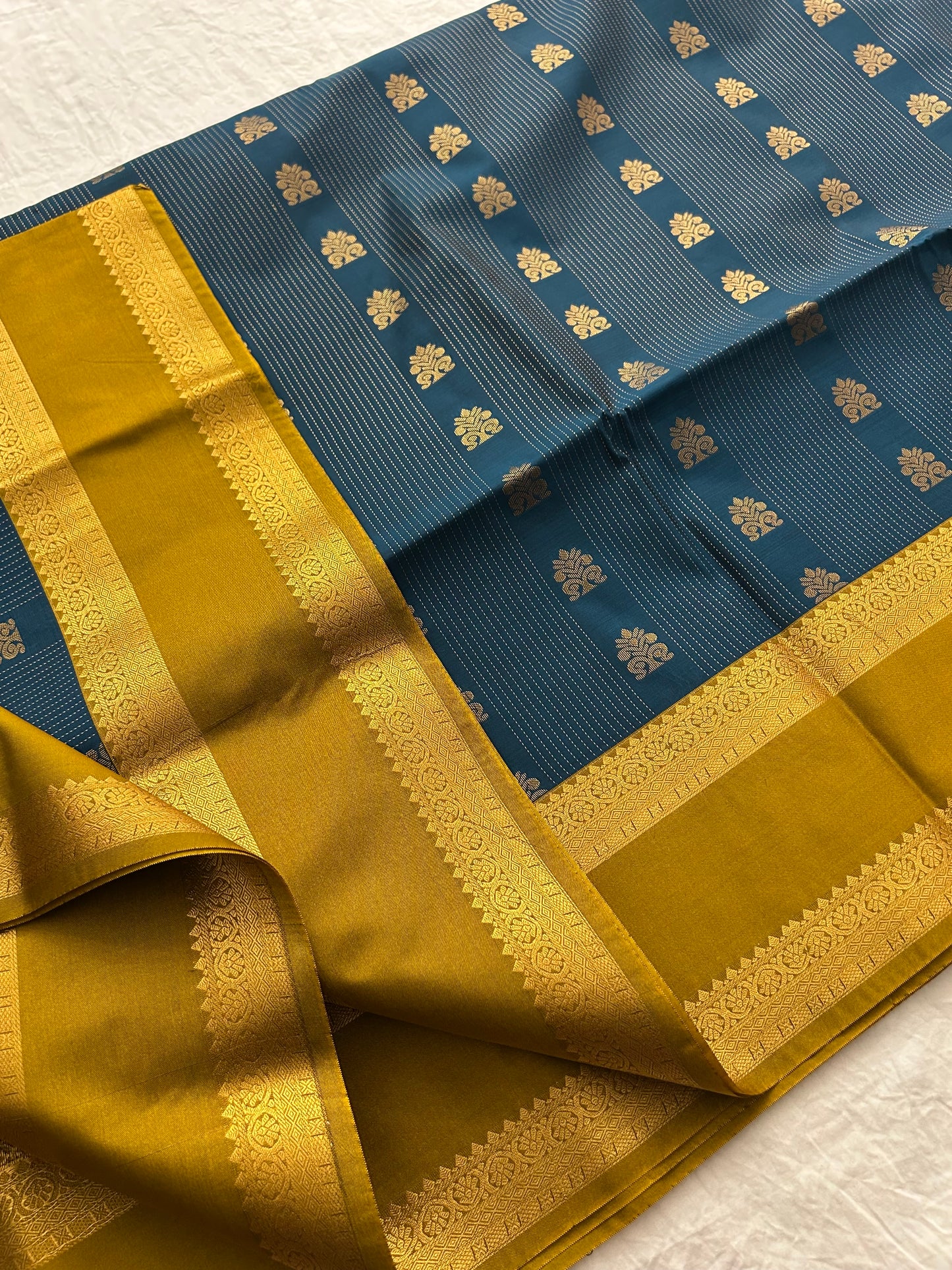 Ananta semi silk saree-Blue X gold