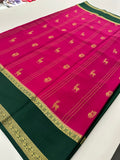 Rani Pink x Bottle Green 120 GSM Mysore Crepe Silk Saree - AU8