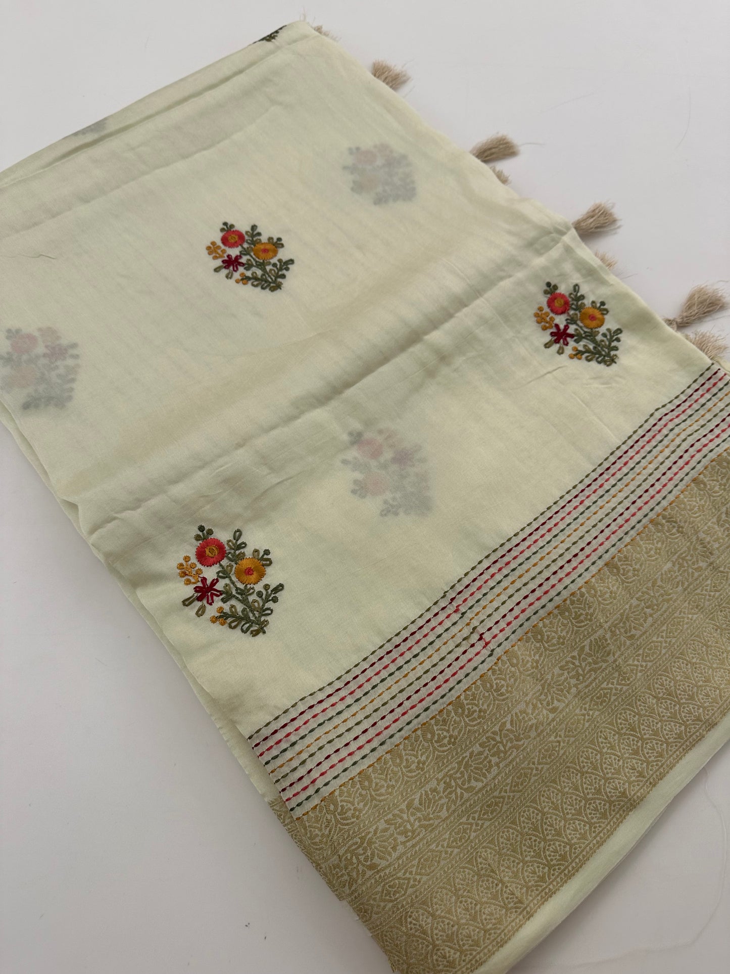 Pure Tussar Silk With Katha Work and Embroidery Buttas in Premium Finishing🦋 🌹-JU16