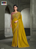 SW-1702 — MUSTARD MEHNDI CRAPE SILK SAREE & BANGLORE WORK BLOUSE