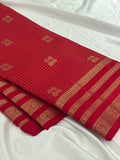 Red Semi Mysore Silk Checks Saree with Butta - AU13