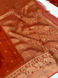 Laser Chiffon Saree Rust Orange Shade- JU17