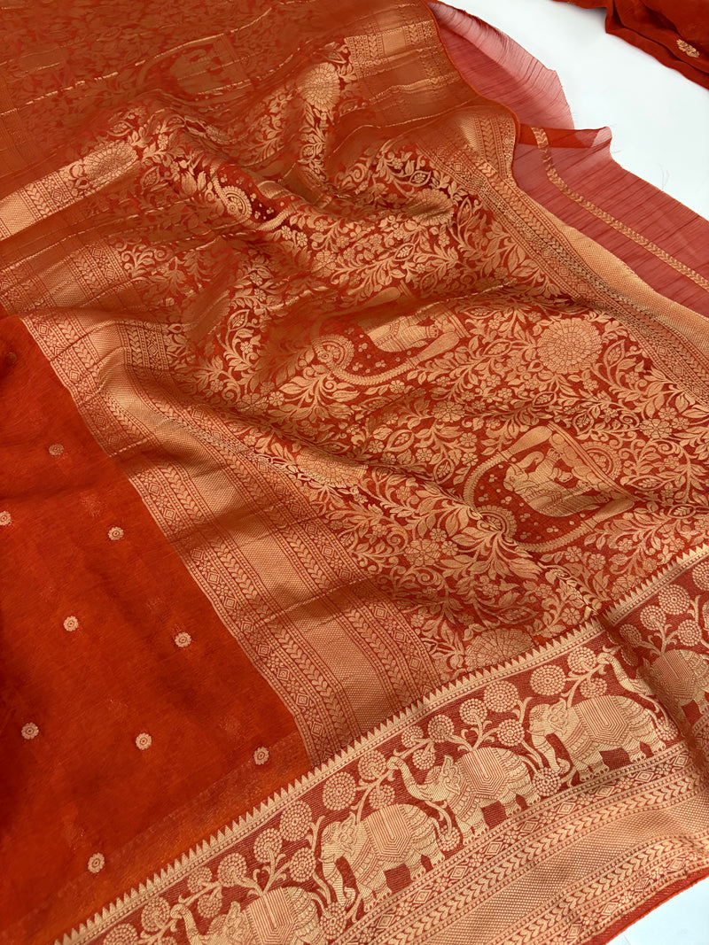 Laser Chiffon Saree Rust Orange Shade- JU17