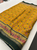 Crush Patola Bandhini Saree – Yellow X Green AU24