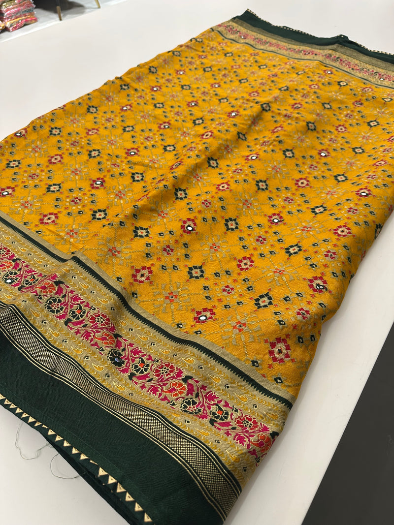 Crush Patola Bandhini Saree – Yellow X Green AU24