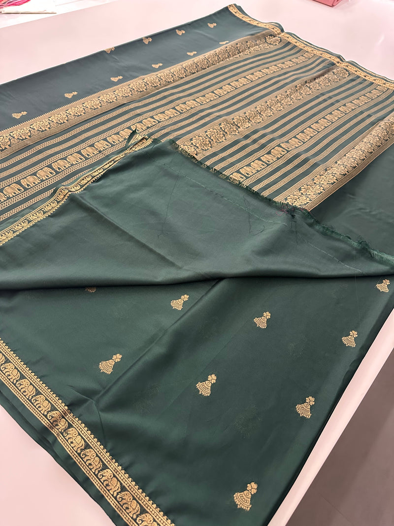 Semi Mysore Silk Small Border Jhumki Buttas - Green - AU27