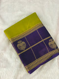 Semi Crepe Silk Saree - Mehendi Green x Navy Blue (J29)