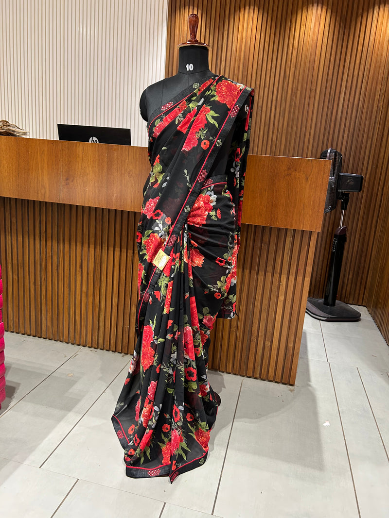 Premium daily wear printed chiffon sarees 🌹 JU26