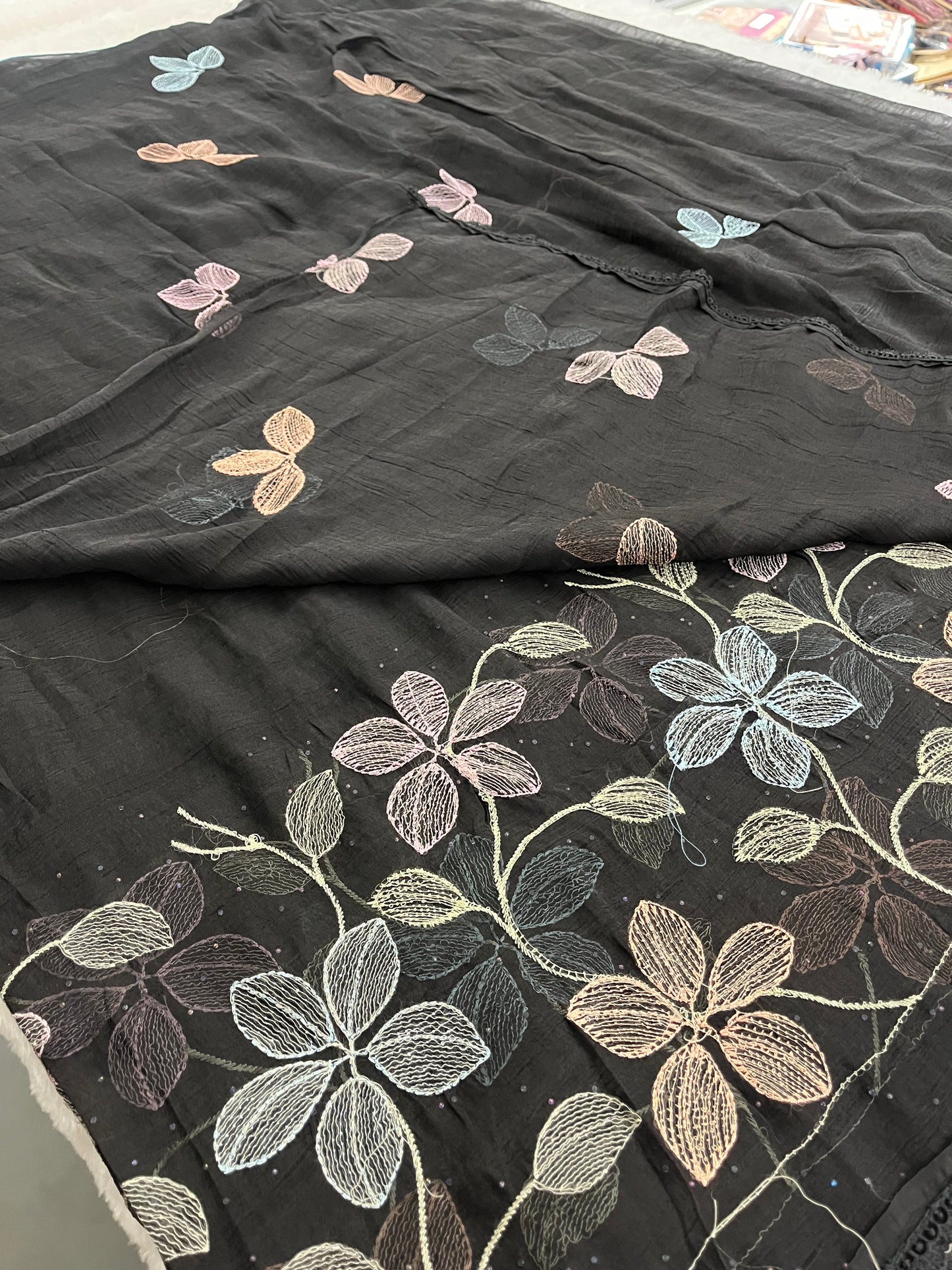 Black Floral Soft Organza Saree-F4