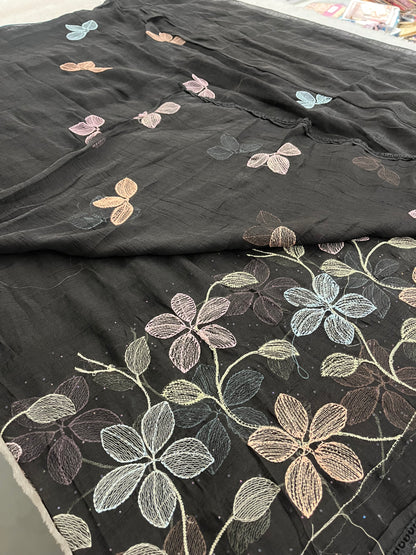 Black Floral Soft Organza Saree-F4