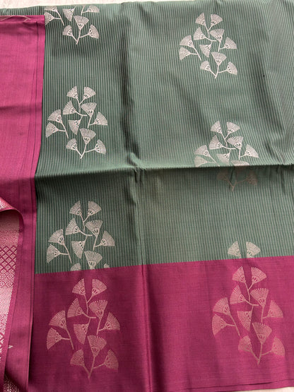 Ananta semi silk saree-light grey X magenta