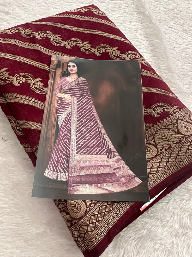 Premium Laser Chiffon Saree – Brown AU26